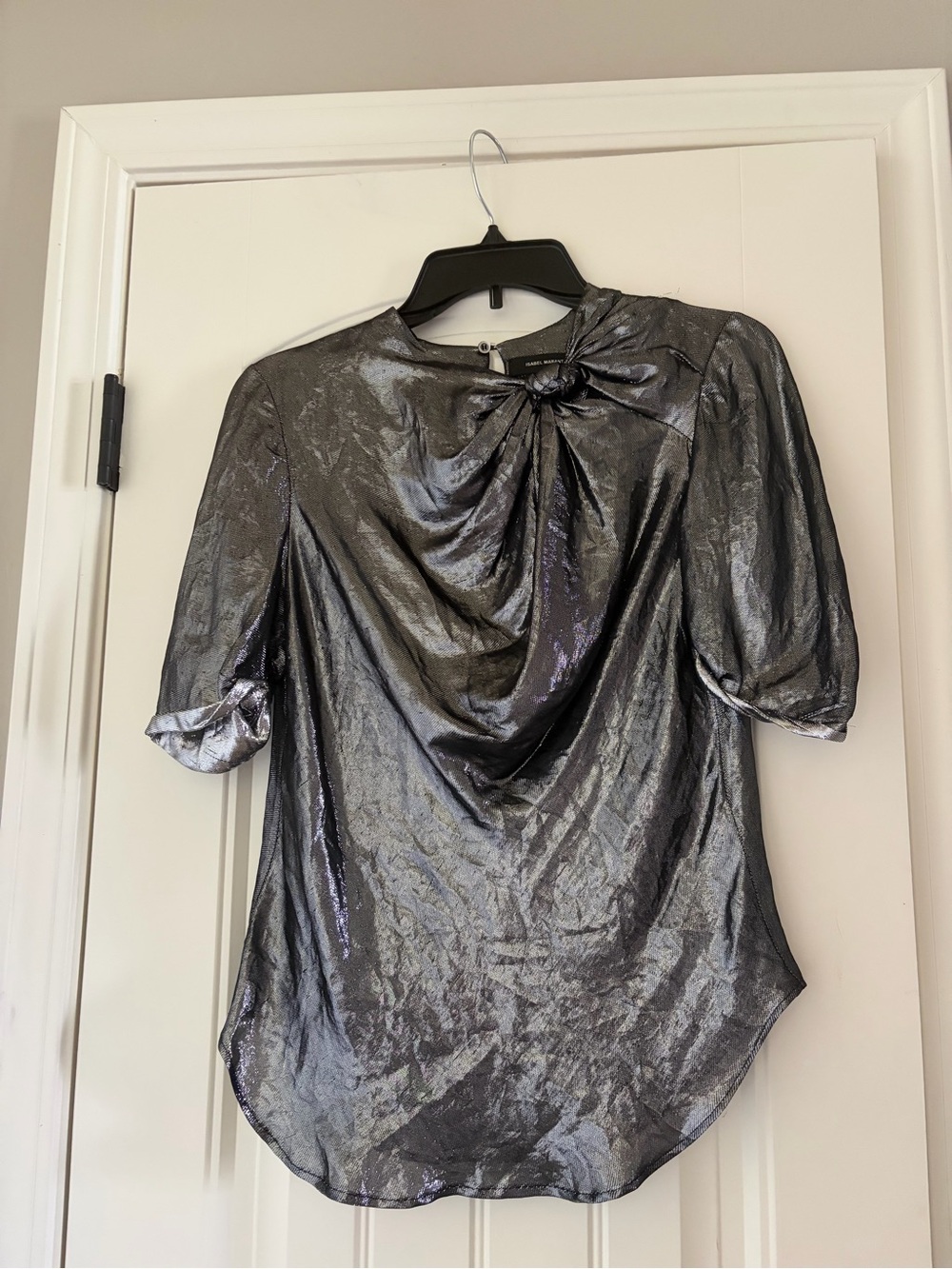 Isabel Marant Metallic Silver Knot-Detail Blouse